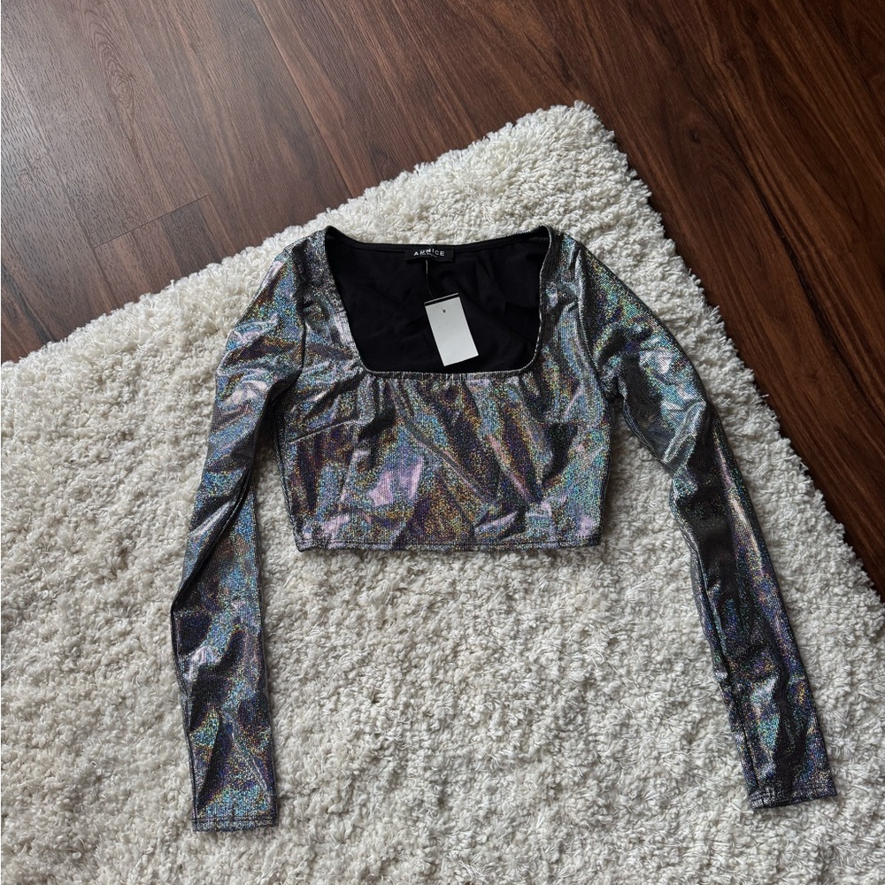 Annie Silver Holographic Crop Top